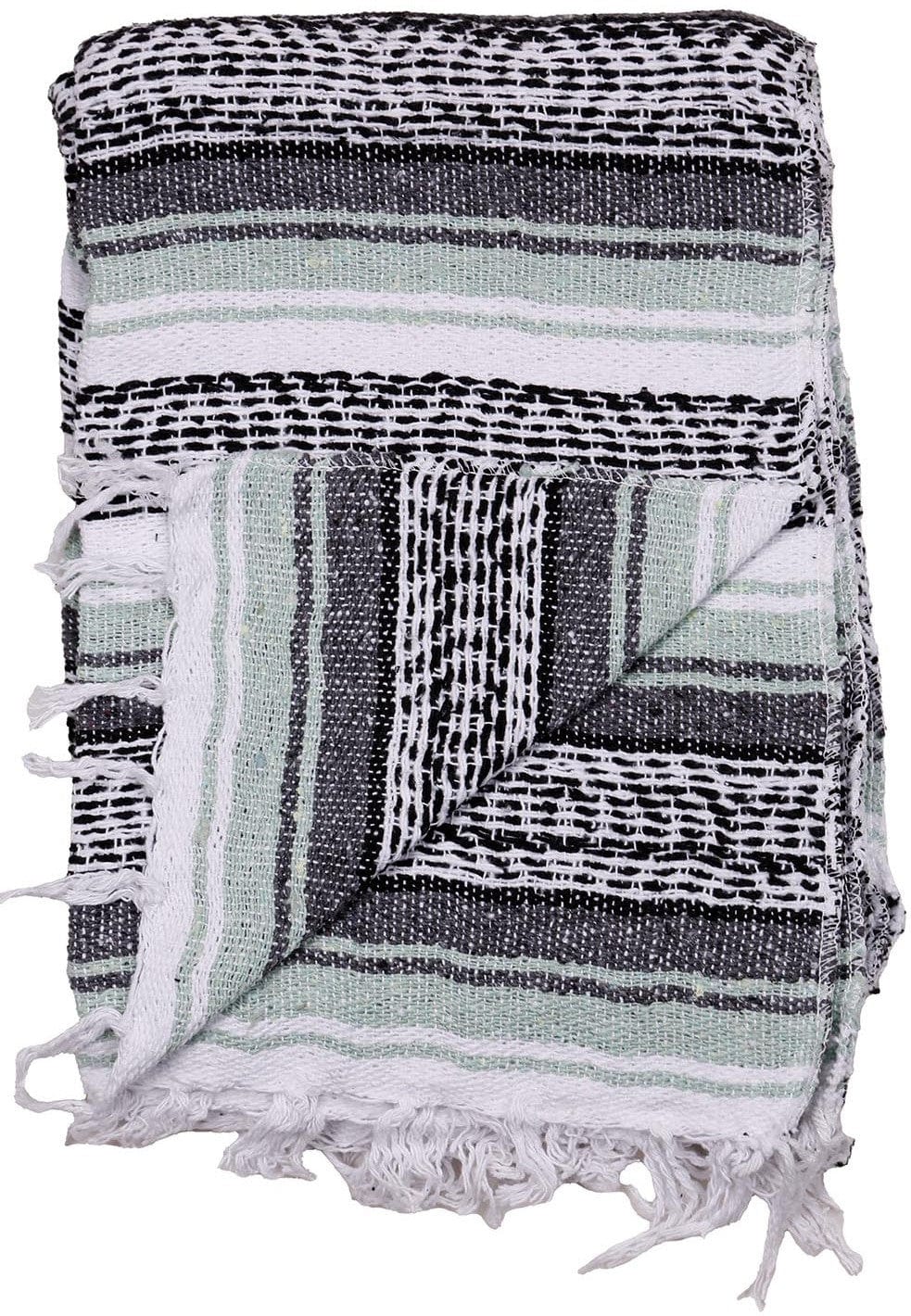 Blankets Vintage Green and Charcoal - Mexican Falsa Blanket 103530 TrippyStore