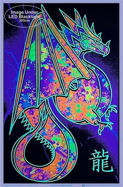 Posters 80's Retro Graphic - Splatter Dragon - Black Light Poster 103378