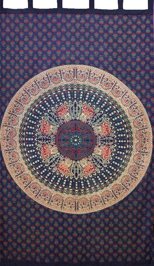 Curtains Elephant and Peacock Mandala - Deep Forest - Curtain 101252