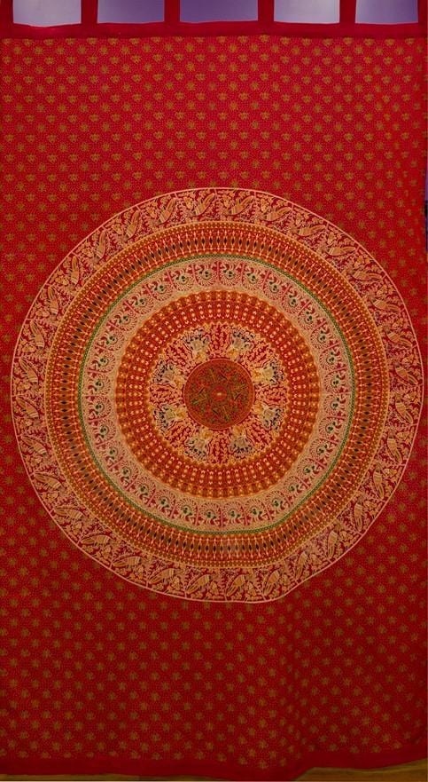 Curtains Elephant and Peacock Mandala - Red - Curtain 101255