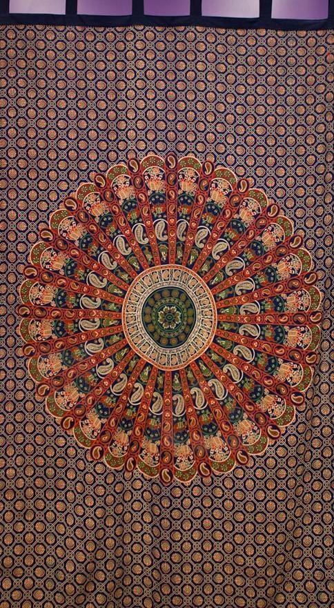 Curtains Elephant Paisley Mandala - Blue and Orange - Curtain 101262