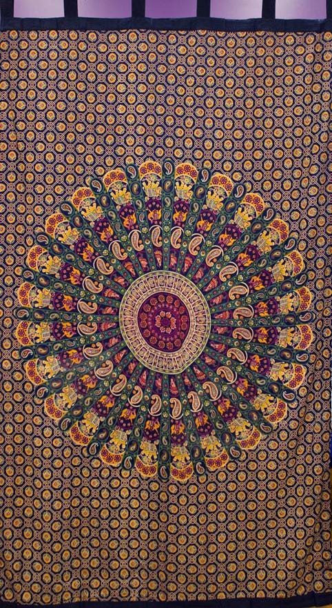 Curtains Elephant Paisley Mandala - Blue and Yellow - Curtain 101263