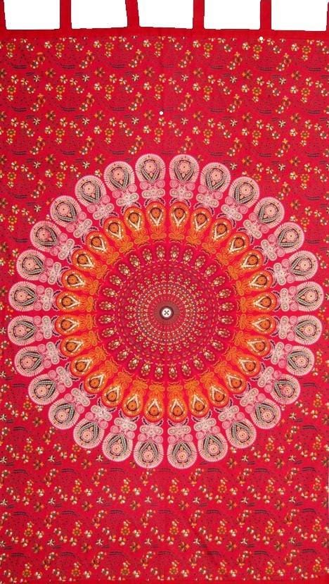 Curtains Sanganer Burst Mandala - Red and Gold - Curtain 101251