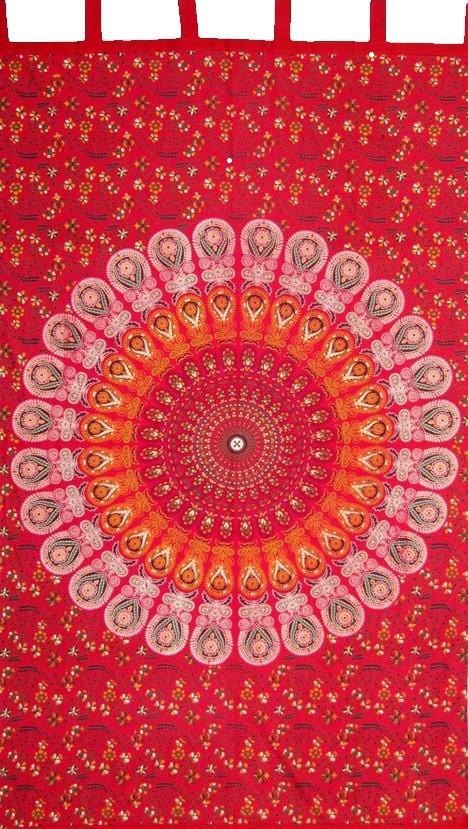 Curtains Sanganer Burst Mandala - Red and Gold - Curtain 101251