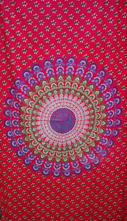 Curtains Sanganer Peacock Mandala - Red - Curtain 100122