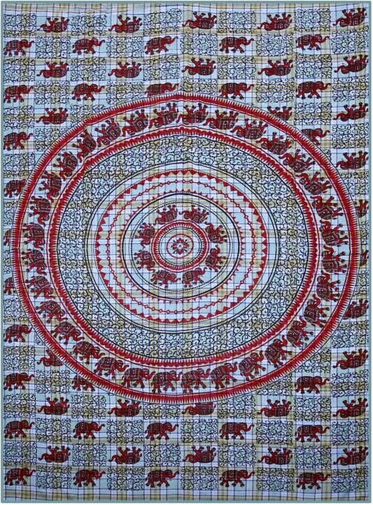 flags Checkered Elephants - Turquoise and Red - Tapestry 102559