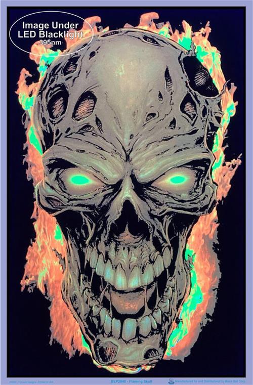 Posters Flaming Skull - Black Light Poster 100922