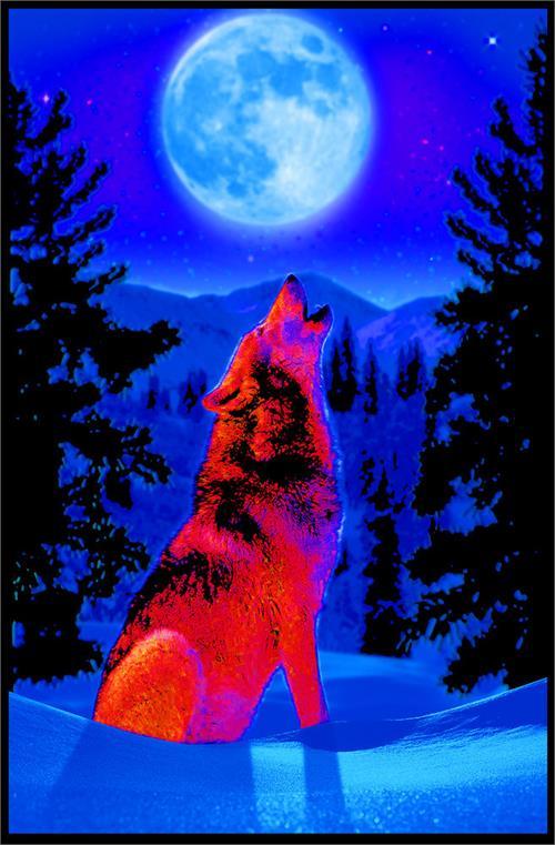 Wolf Howling at the Moon - Black Light Poster