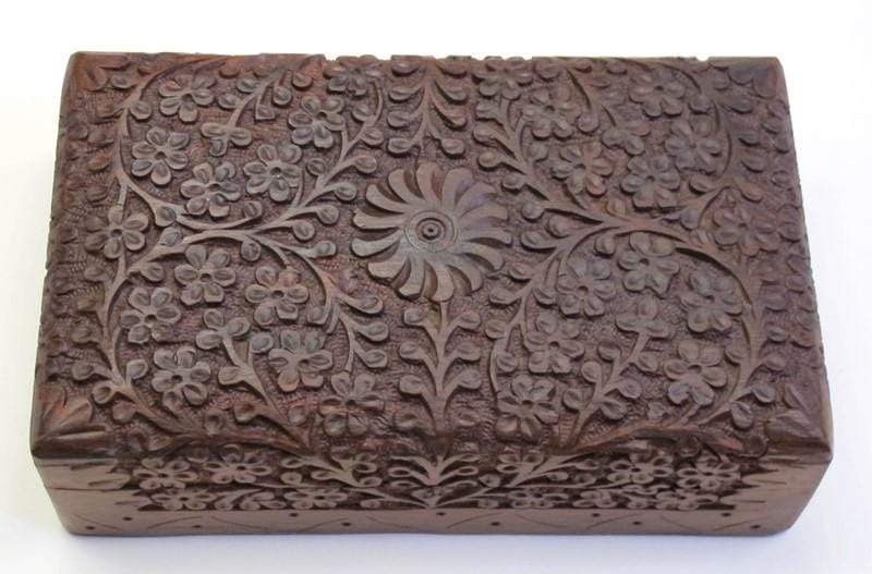 Storage Kashmiri Carved Flowers - Wooden Storage Box 100062