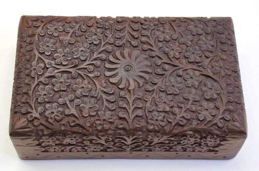 Storage Kashmiri Carved Flowers - Wooden Storage Box 100062