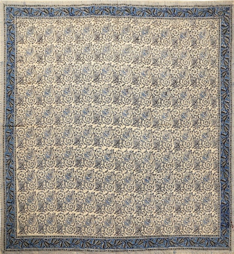 Curtains Hand Blocked Flowering Vines - Blue Accents - Square Tablecloth 102955