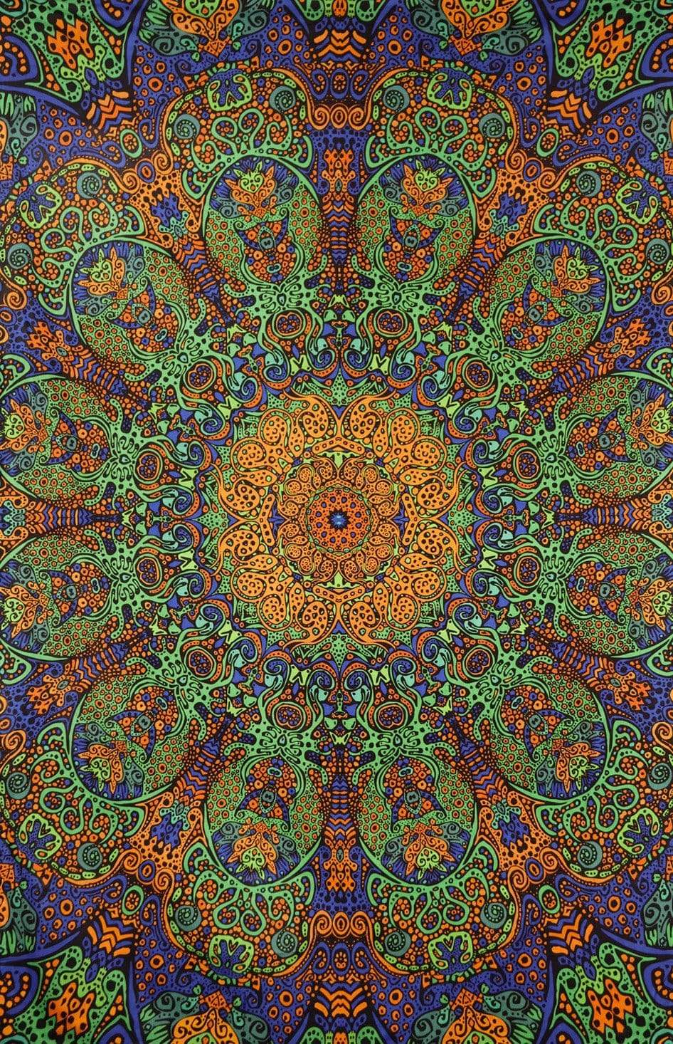 Tapestries 3D - Psychedelic Sunburst - Gold and Green - Tapestry 101587