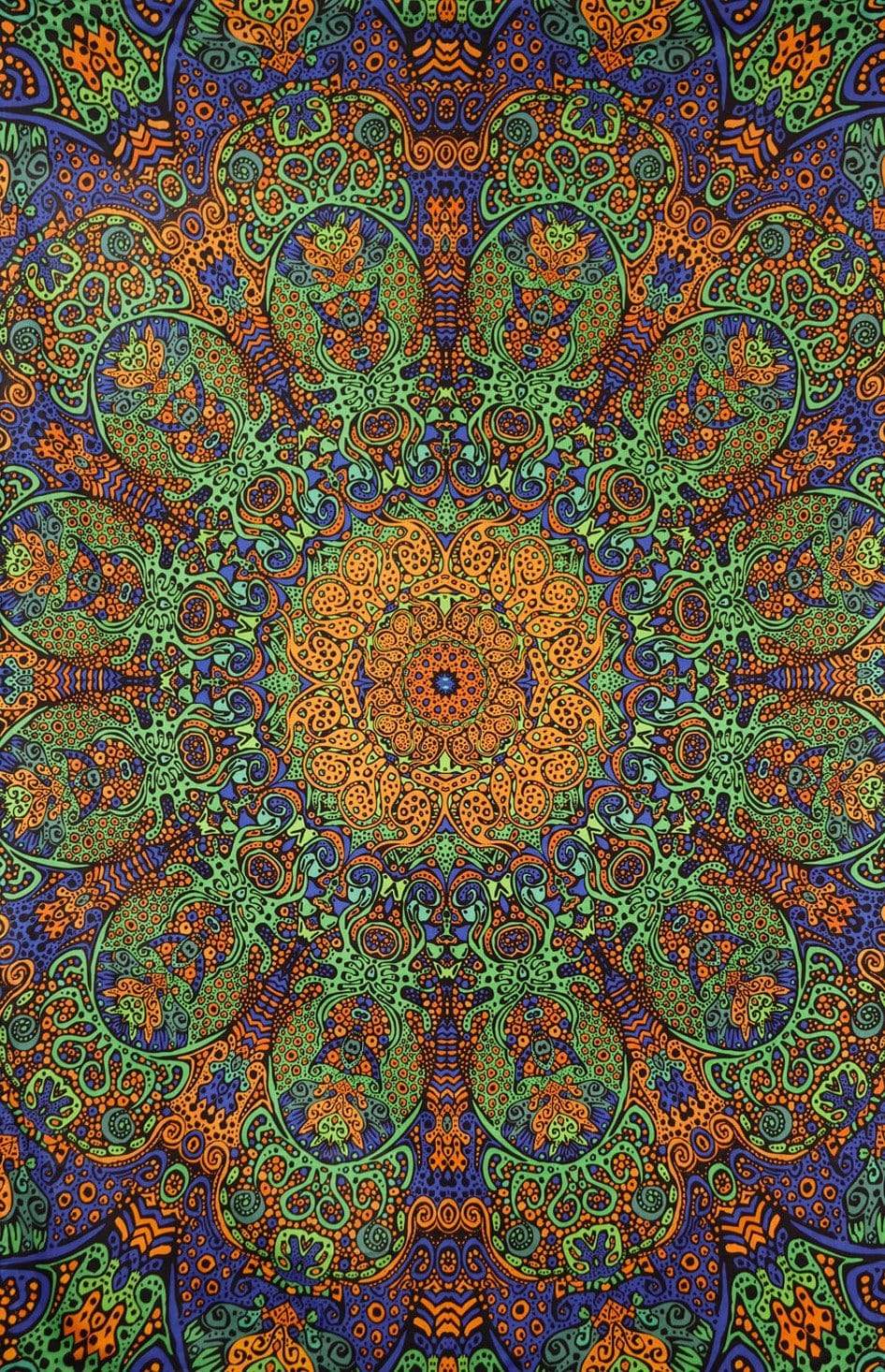 Tapestries 3D - Psychedelic Sunburst - Gold and Green - Tapestry 101587