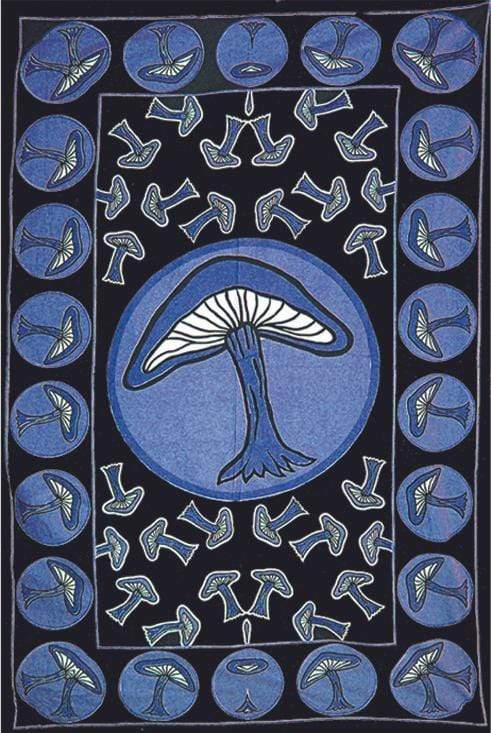Tapestries Batik Mushrooms - Blue - Tapestry 102149