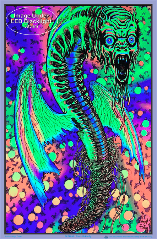 Tapestries Black Butterfly Dragon - Black Light Poster 100919