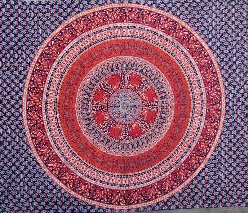 Blue and orange Mandala tapestry