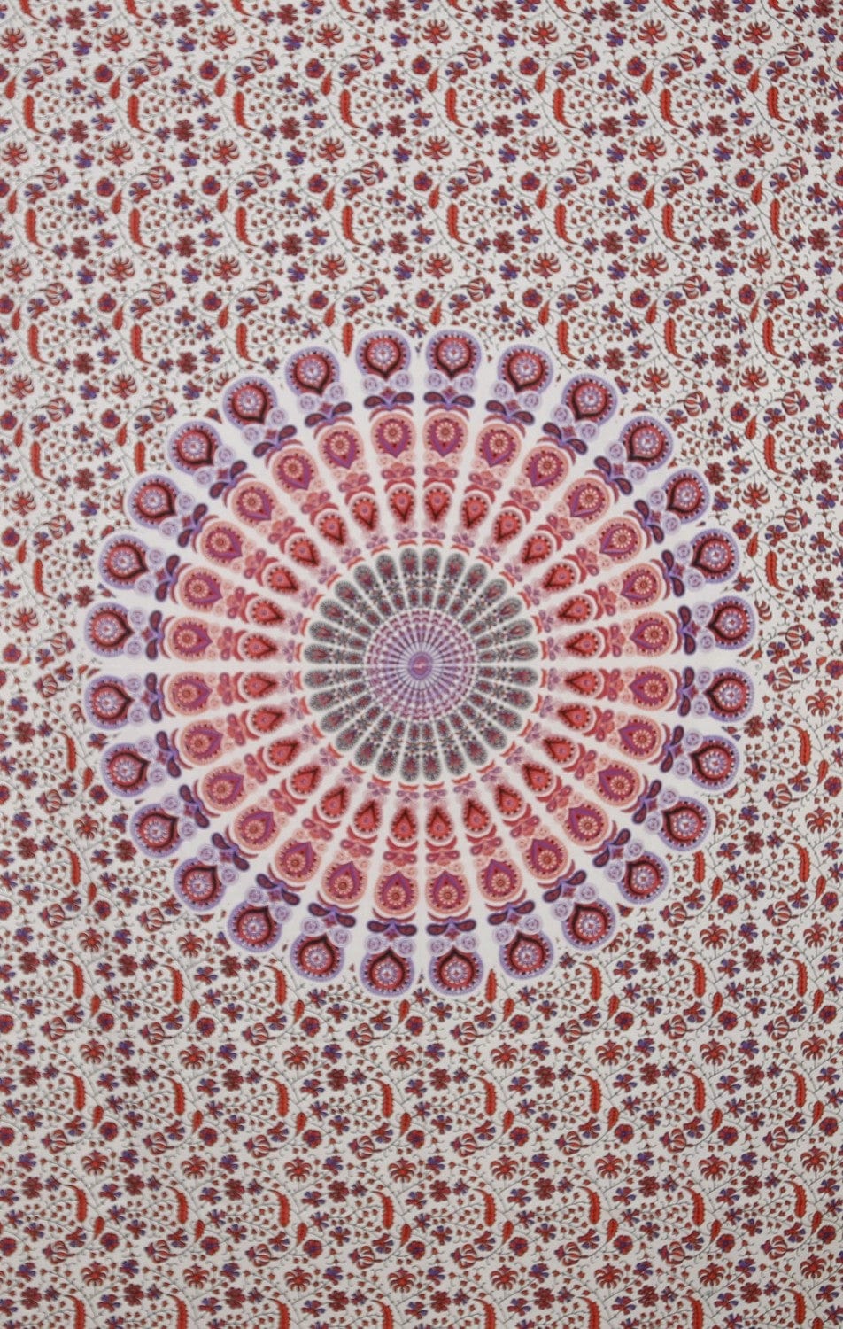 Tapestries Flowering Peacock Mandala - Pink, Purple and Red - Tapestry 102319