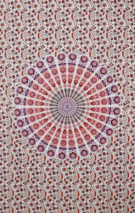 Tapestries Flowering Peacock Mandala - Pink, Purple and Red - Tapestry 102319