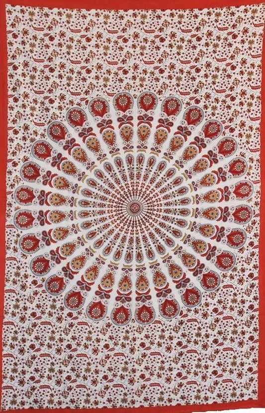 Tapestries Flowering Peacock Mandala - Red - Tapestry 101337