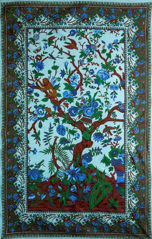 Tapestries Flowering Tree of Life - White and Blue - Tapestry 100649