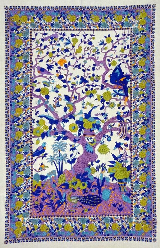 Tapestries Flowering Trees and Birds - Purple and Green - Tapestry 100659