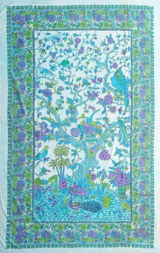 Tapestries Flowering Trees and Birds - Turquoise - Tapestry 102117