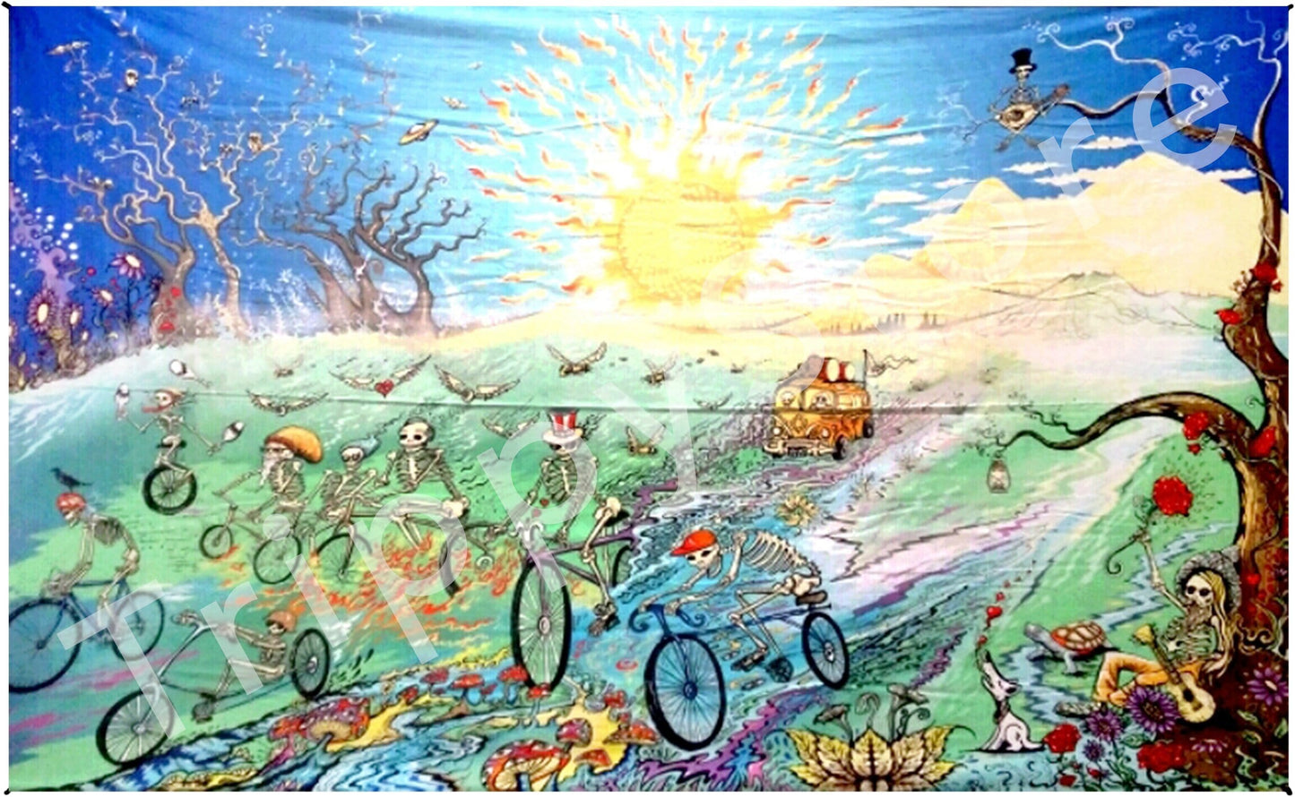 Tapestries Mike Dubois - Skeletons On Bikes - Tapestry 013594