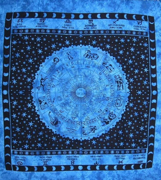 Tapestries Zodiac with Fringe - Blue - Tapestry 100200