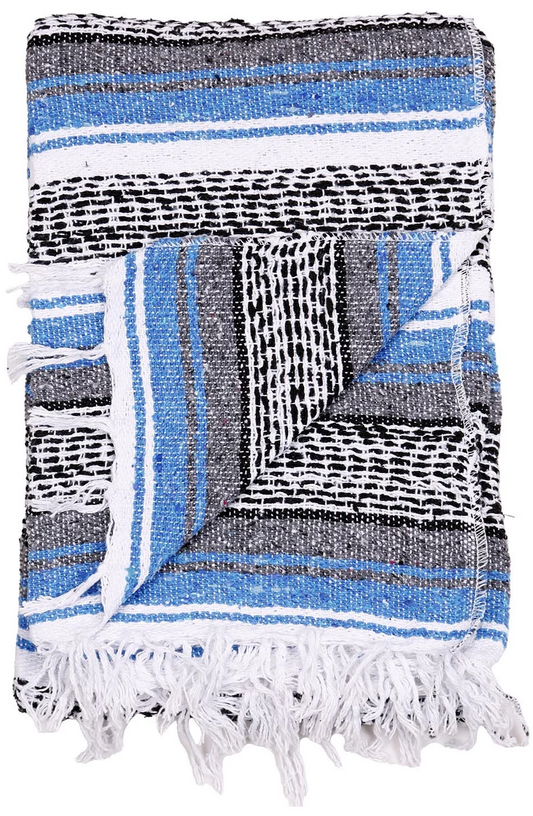 Blue and Charcoal - Mexican Falsa Blanket