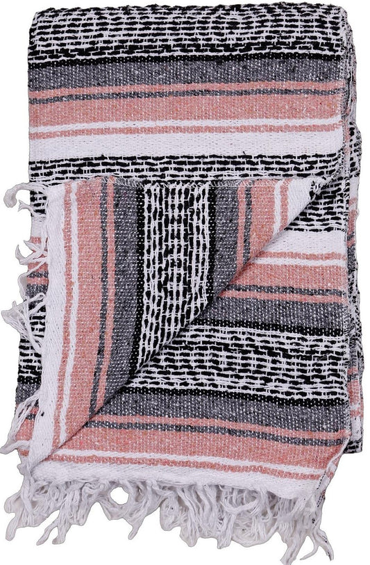 Vintage Pink and Charcoal - Mexican Falsa Blanket