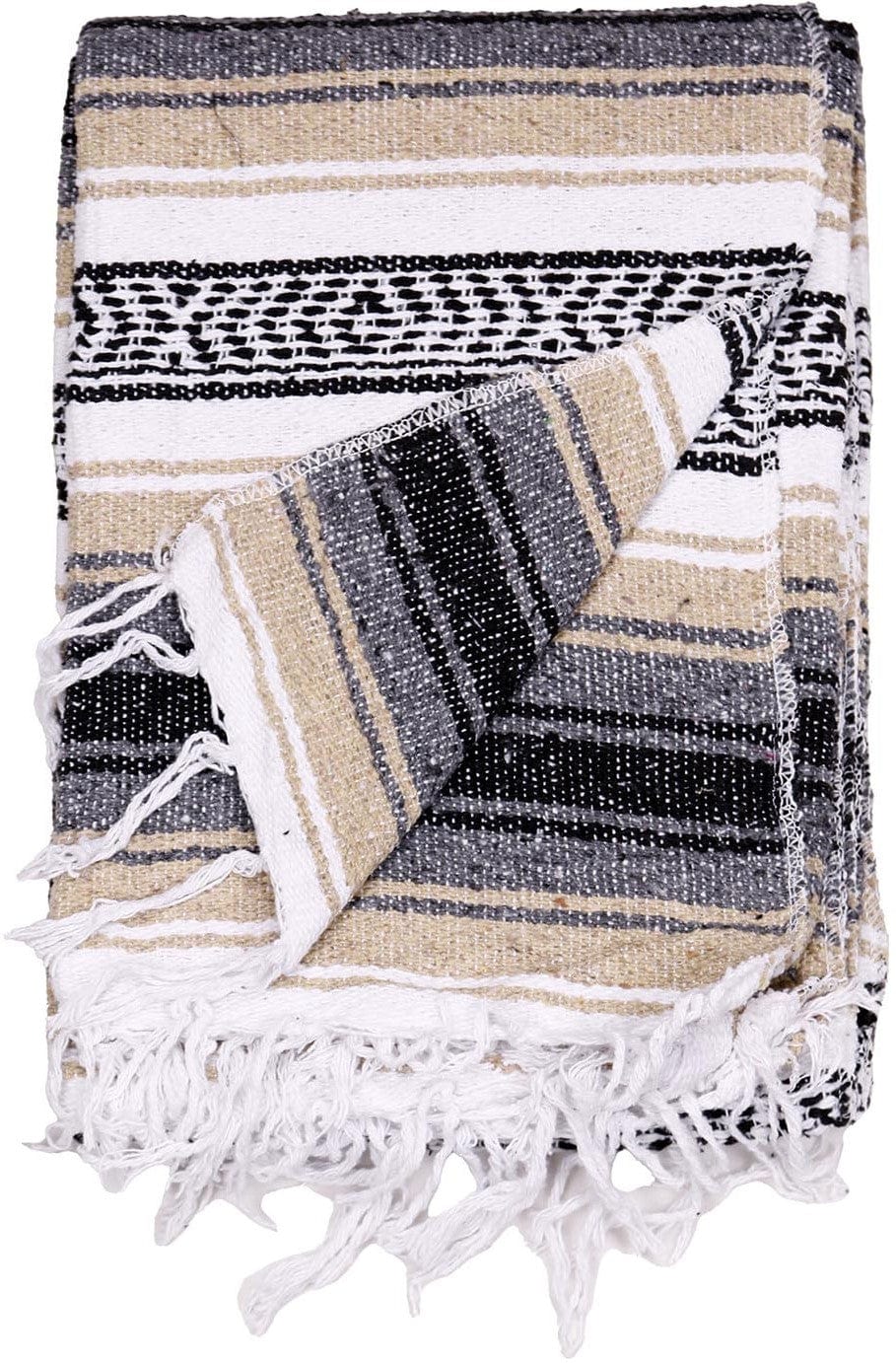 Blankets Tan and Charcoal - Mexican Falsa Blanket 103535 TrippyStore