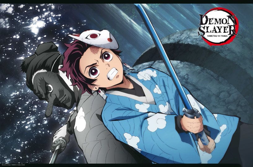 Posters Demon Slayer - Tanjiro and Urukodaki Blue Sword - Poster 103551 TrippyStore