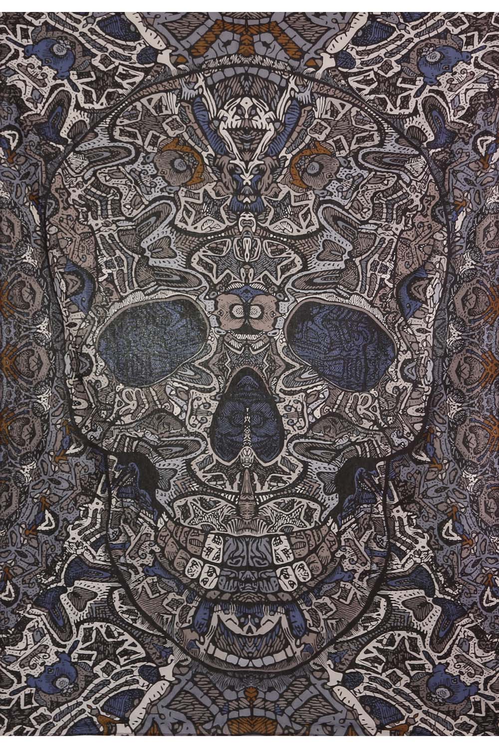 Tapestries 45 x 30" Chris Pinkerton - Psychedelic Skull - Grey - Tapestry 103490 TrippyStore