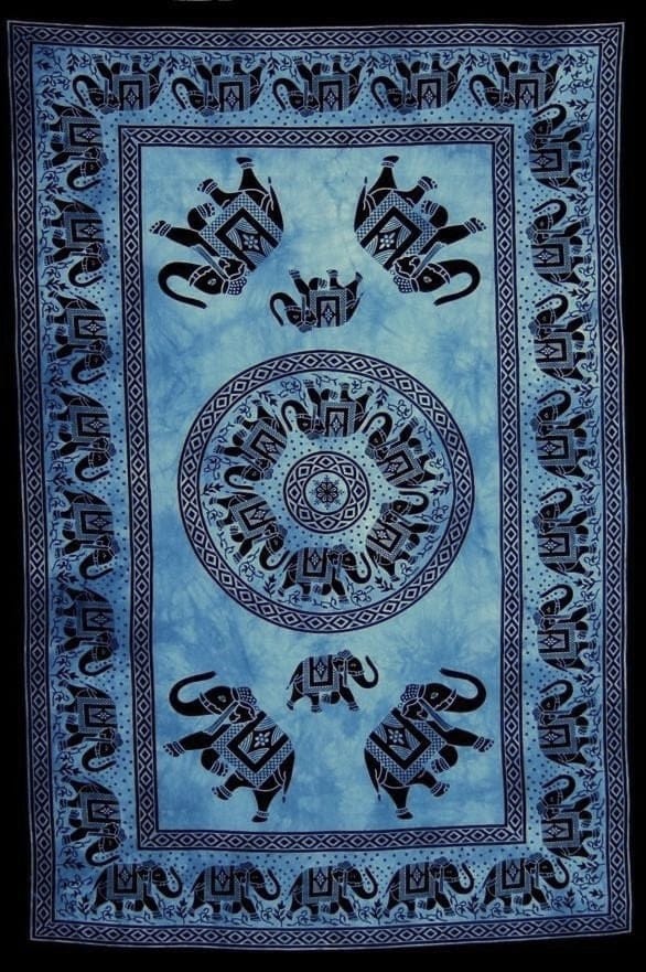 Tapestries Elephants Marching - Blue - Tapestry 101290 TrippyStore