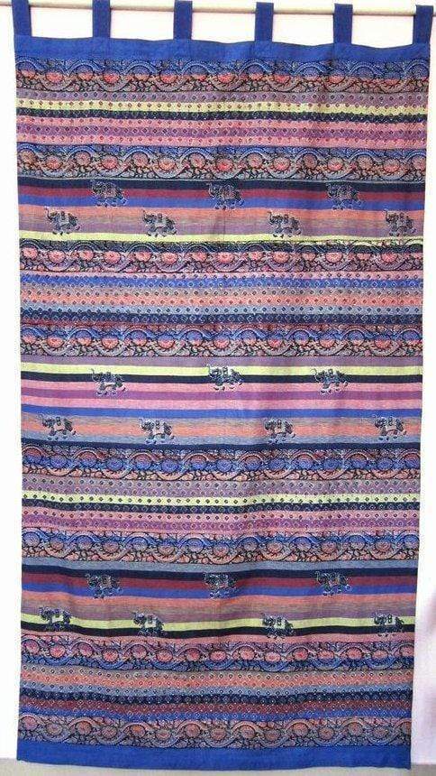 Curtains Paisley Stripe with Elephants - Blue - Curtain 005993