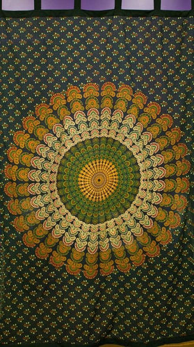 Curtains Peacock Mandala - Green and Orange - Curtain 101258
