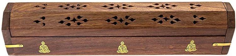Incense Buddha Inlay - Wood Coffin Incense Burner 102261