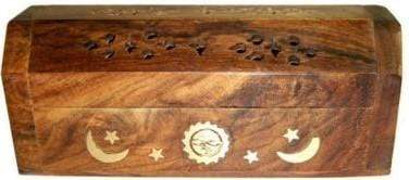 Incense Celestial Sun, Moon and Stars - Small - Wood Coffin Incense Burner 102260