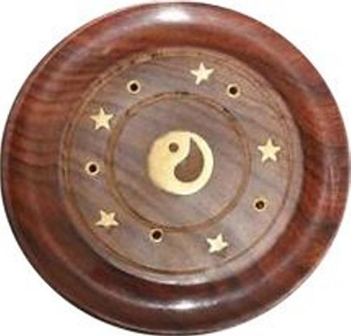Incense Yin Yang Inlay - Round Wood Incense Burner 100426