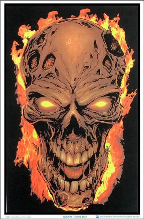 Posters Flaming Skull - Black Light Poster 100922