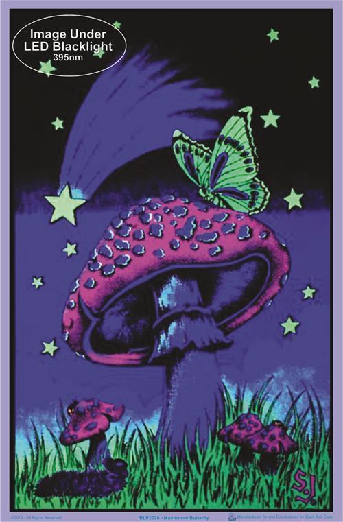Posters Mushroom Butterfly - Black Light Poster 100227