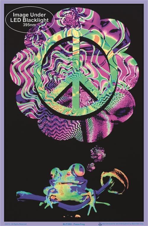 Posters Psychedelic Mushroom Peace Frog - Black Light Poster 100052