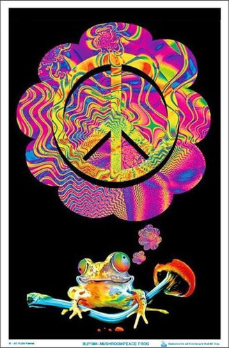 Posters Psychedelic Mushroom Peace Frog - Black Light Poster 100052