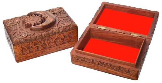 Storage Carved Sun and Moon - Wooden Storage Box 102623