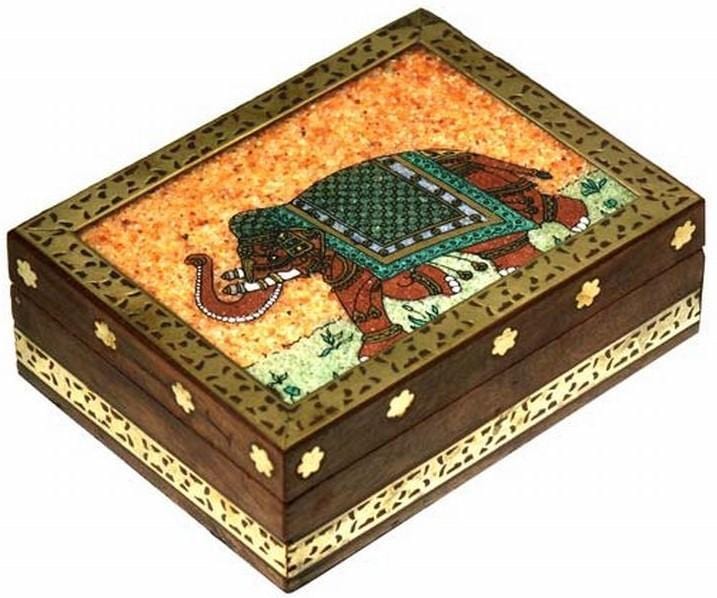 Storage Elephant Stone Inlay - Wooden Storage Box 100233