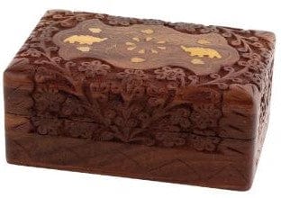 Storage Floral Carving with Elephant Inlay - Wood Storage Box 102621