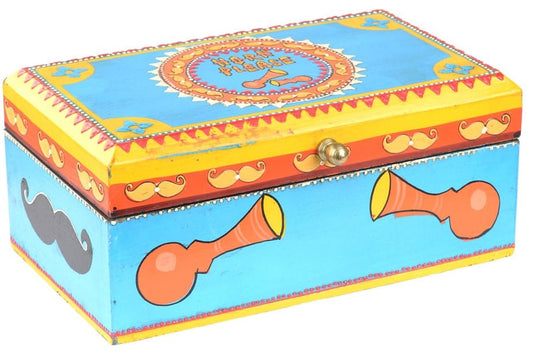 Storage Mustache and Horn - Hand-painted - Wooden Storage Box 102772