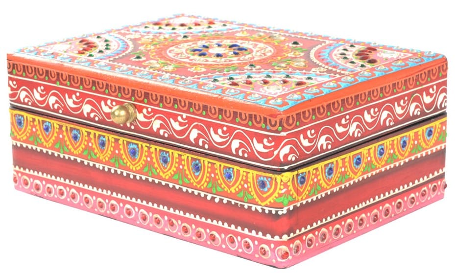 Storage Red Mandala - Hand-painted - Wooden Storage Box 102768