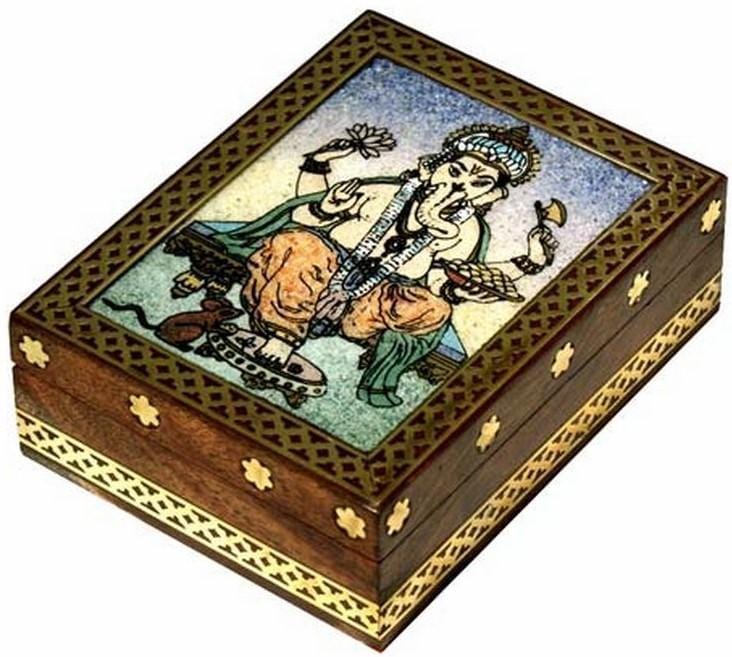Storage Sacred Ganesha Stone Inlay - Wooden Storage Box 100235