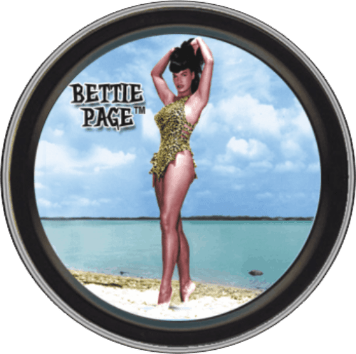 Storage Stash Tins - Bettie Page - Beach - Round Metal Storage Container 1030011